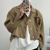 Threebooy Spring Clothing Men's Leisure Short Jacket Streetwear Solid Color Button-down Collar Korean Harajuku Long Sleeve Luxury Coats
